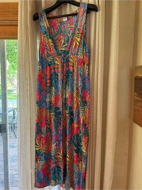 Tropical Print Blue & Pink swim coverup